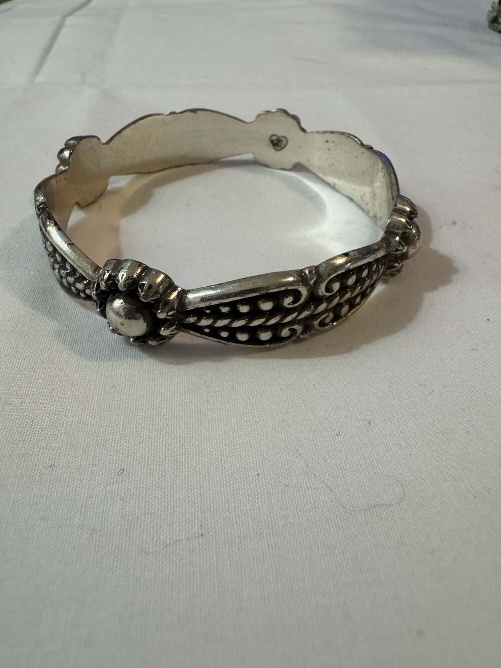 Brighton Silver Tone Ornate Floral Bangle Bracelet